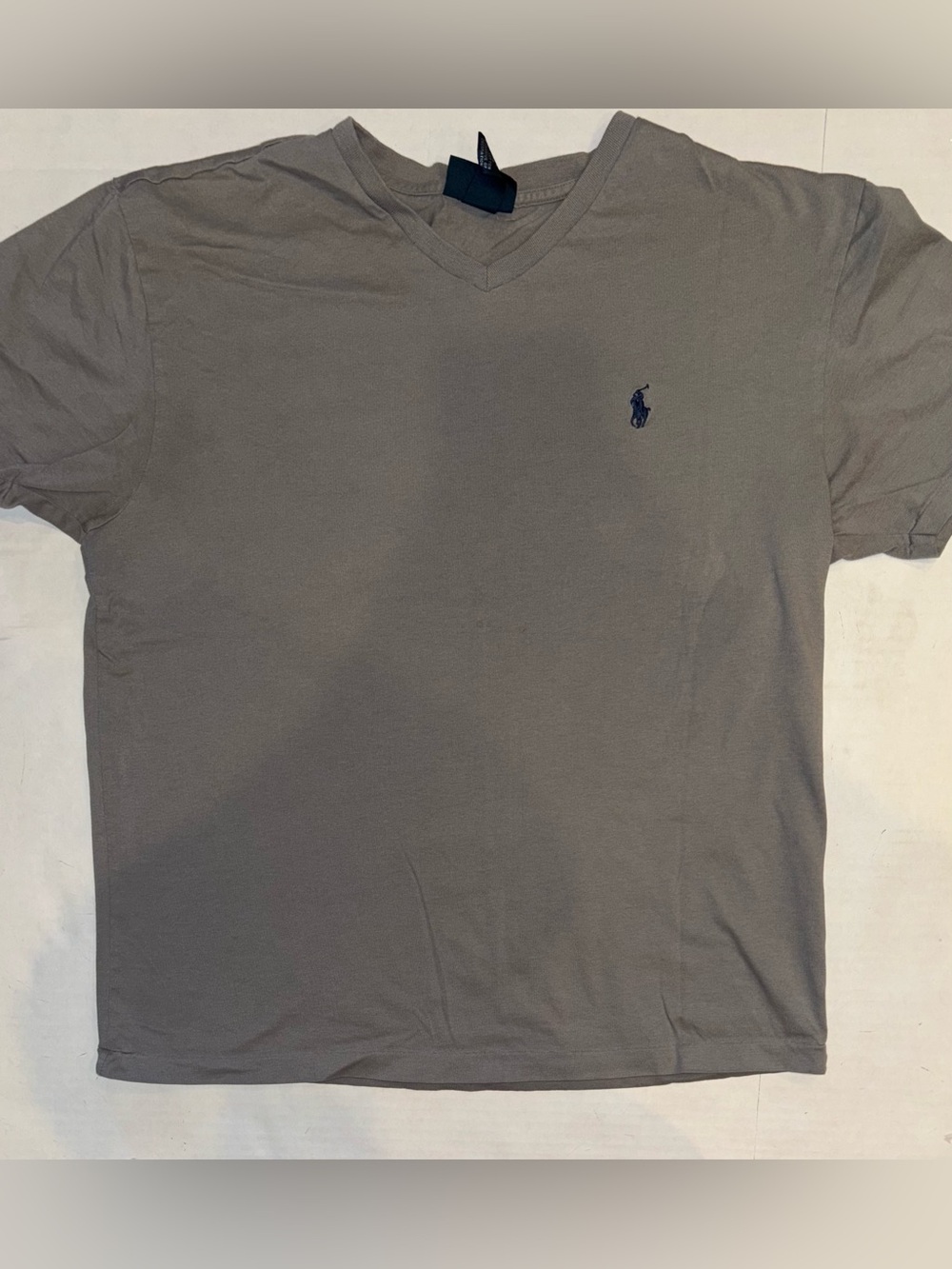 Ralph Lauren Men's V-Neck Polo Tee in Charcoal with Navy Logo